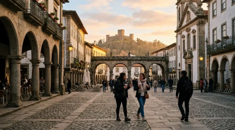 Granite arcades and Largo da Oliveira in Guimarães, one of the easiest Porto Portugal day trips by train