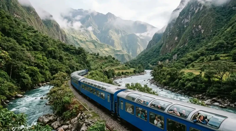 Machu Picchu tour train from Ollantaytambo to Aguas Calientes beside the Urubamba River