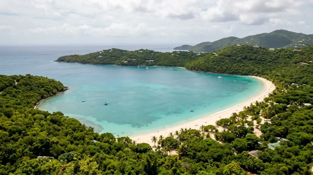 Magens Bay beach on St. Thomas with calm water and white sand