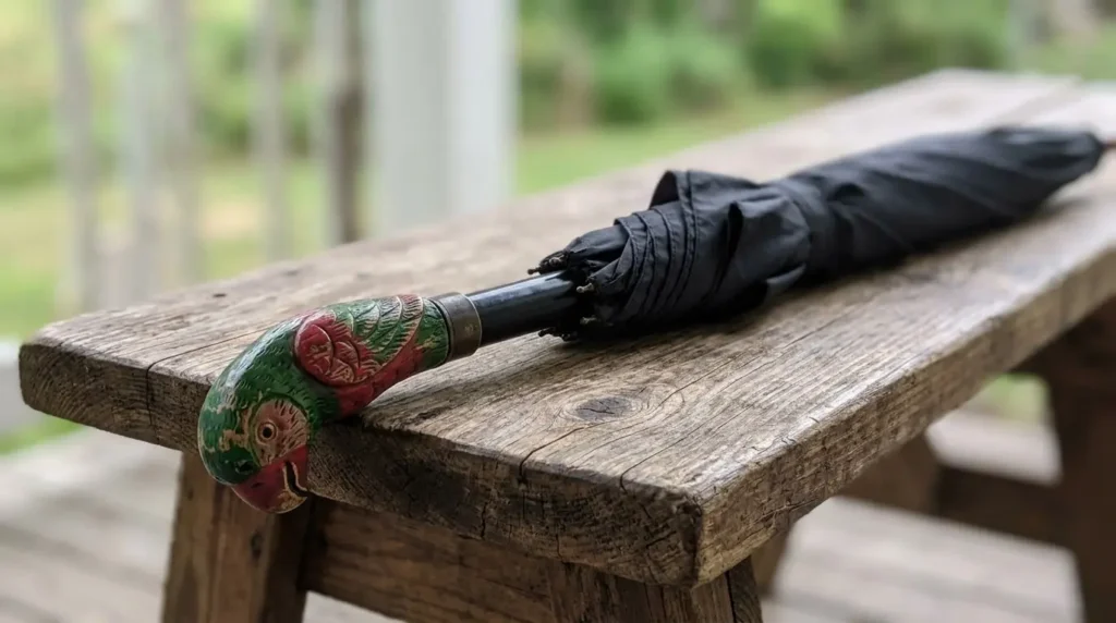 Mary Poppins Parrot Umbrella with green and red handle