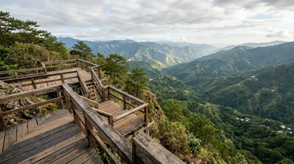 Mines View Park observation deck with panoramic view of Benguet mountains in Baguio