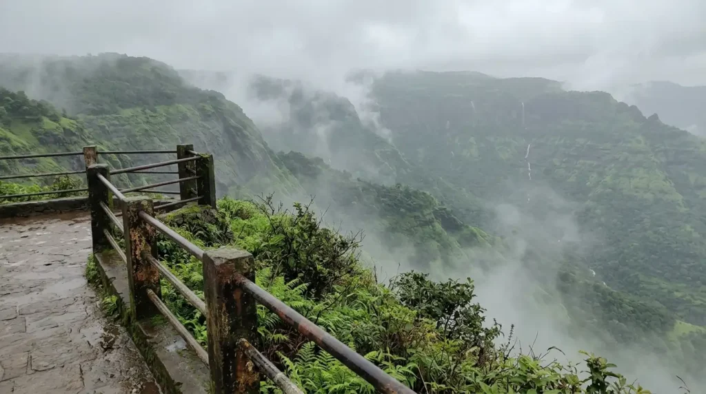 Misty green hills and viewpoint in Lonavala Maharashtra