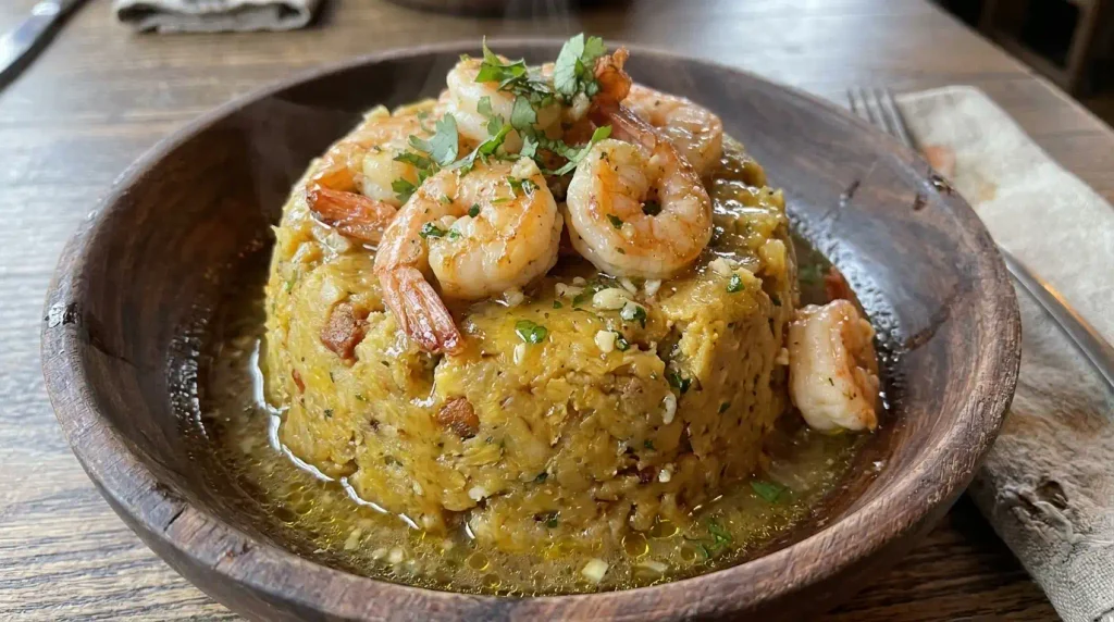 Mofongo with shrimp and garlic sauce