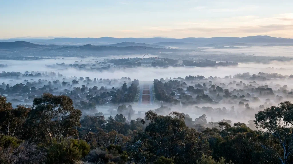 Mount Ainslie lookout is a short drive or a steep walk from the War Memorial.