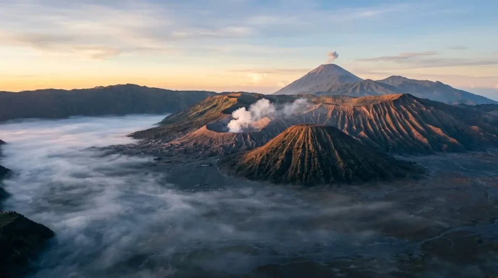 Mount Bromo volcano at sunrise in Indonesia