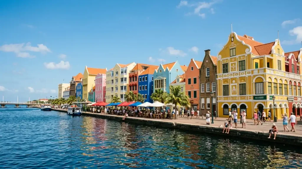 Colorful Dutch colonial buildings along Handelskade in Willemstad Curacao
