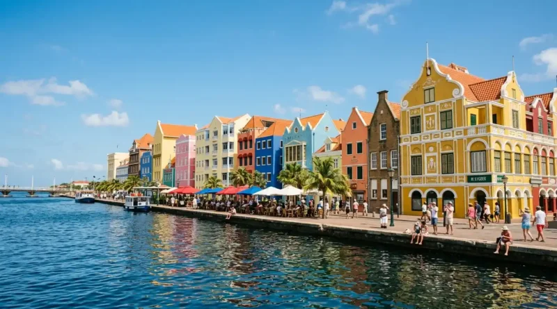Colorful Dutch colonial buildings along Handelskade in Willemstad Curacao