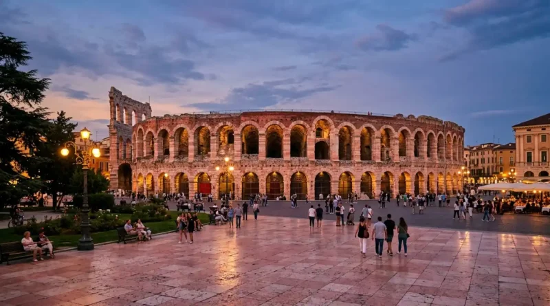 Roman Arena di Verona in Piazza Bra with pink marble walls