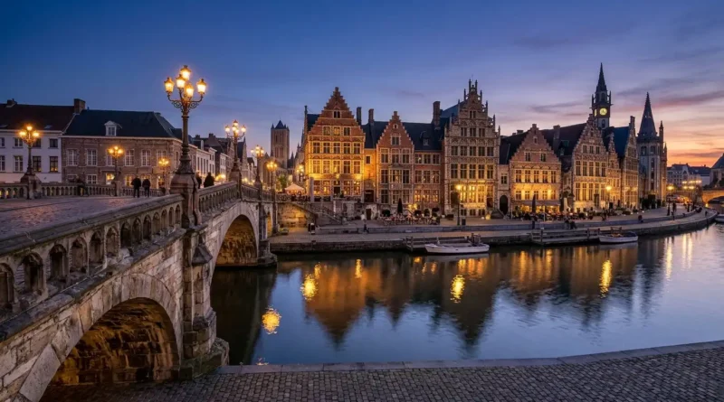 Must see in Ghent Graslei quays at evening