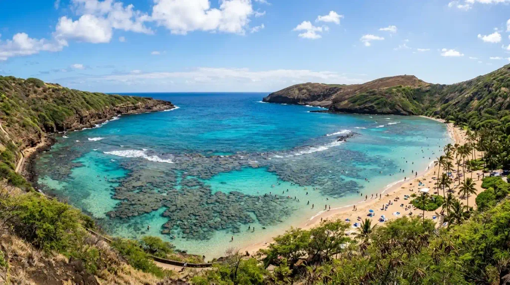 Snorkelers exploring the reef at Hanauma Bay Nature Preserve