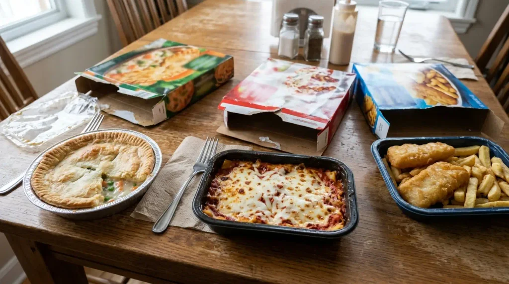 Open Gordon Ramsay frozen meals including lasagna and fish and chips