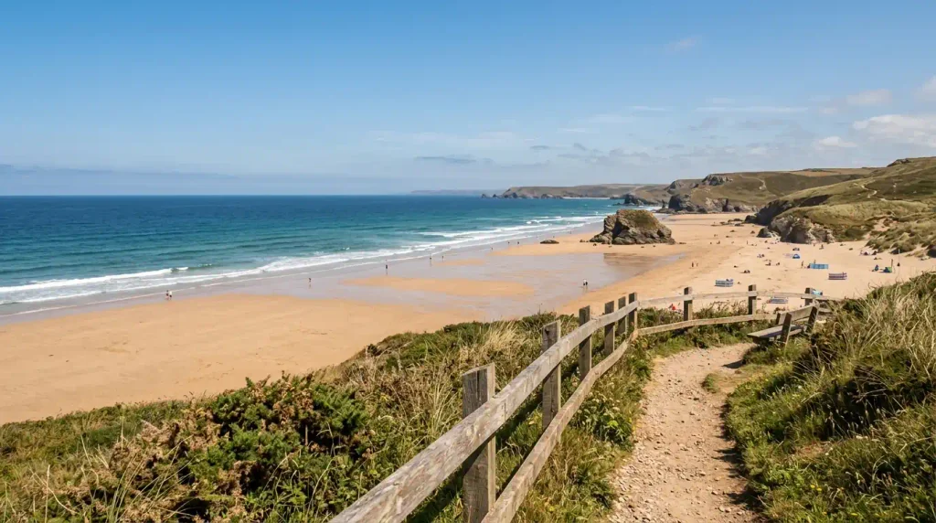 Perranporth Beach near Perran Sands holiday park in Cornwall