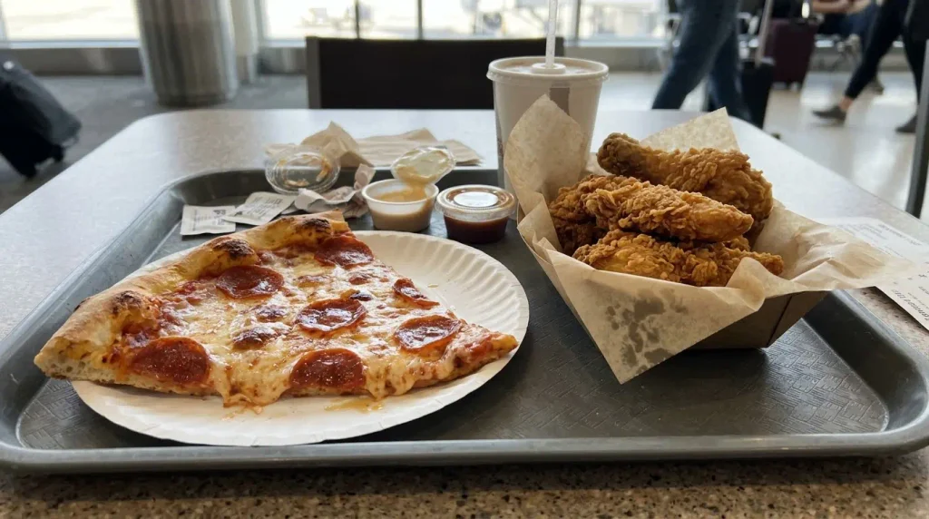 Pizza and fried chicken at Atlanta airport