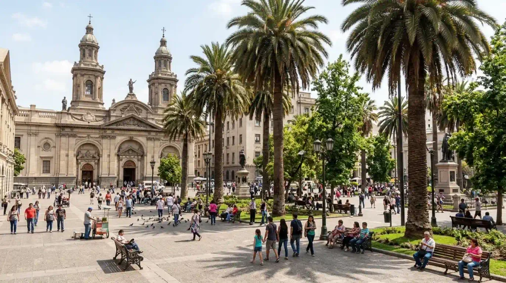 Plaza de Armas square and cathedral in central Santiago