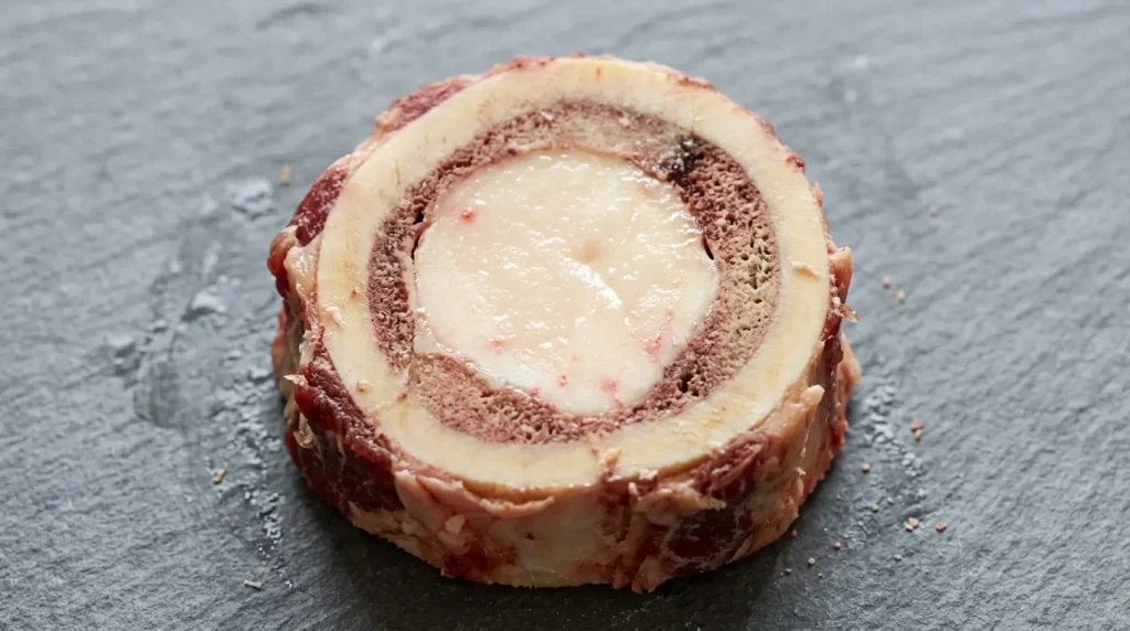 Raw bone marrow cross section ready for cooking