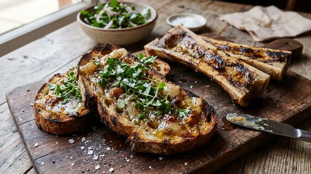 Roasted bone marrow served on toast