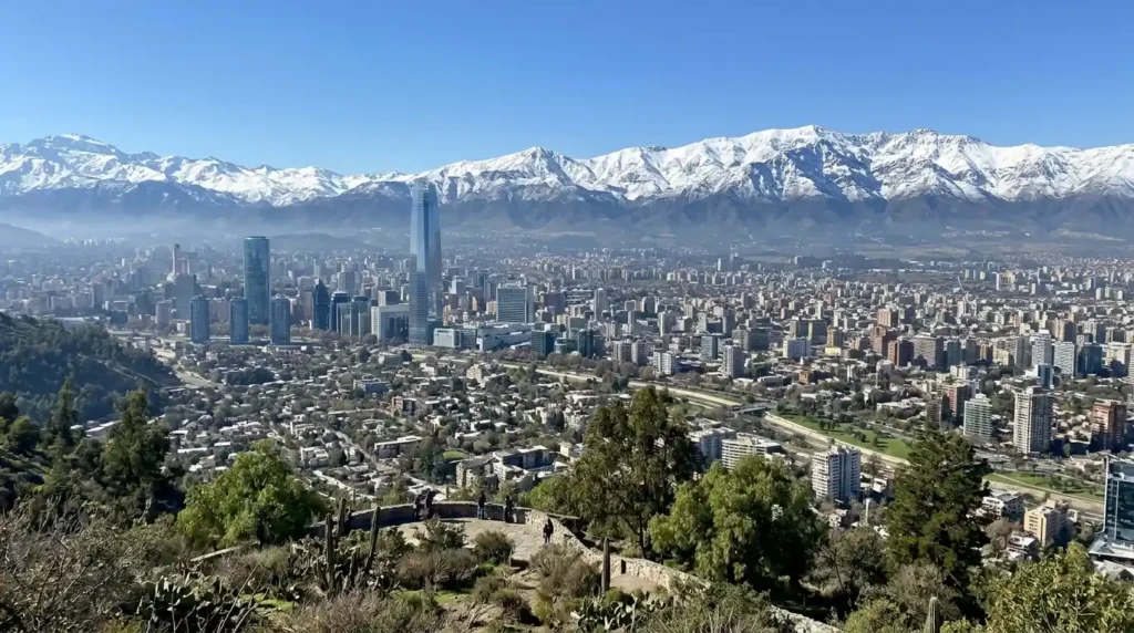 Santiago city view with Andes from Cerro San Cristóbal