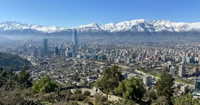 Santiago city view with Andes from Cerro San Cristóbal