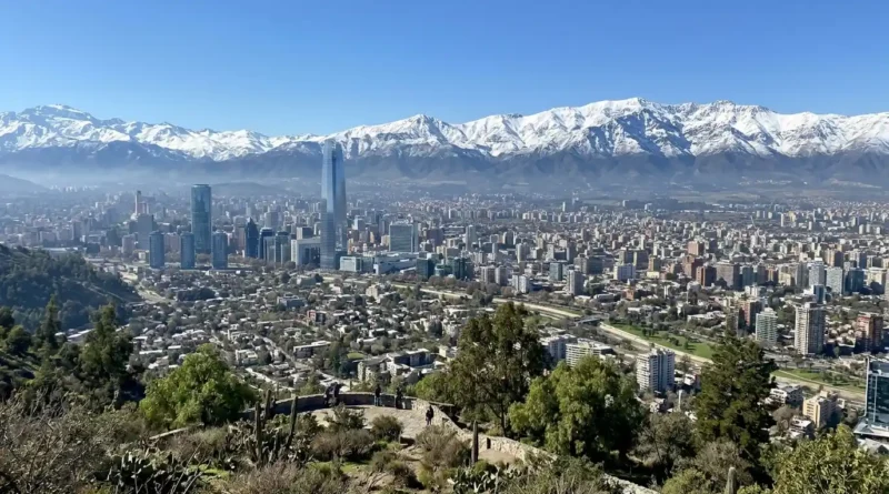 Santiago city view with Andes from Cerro San Cristóbal