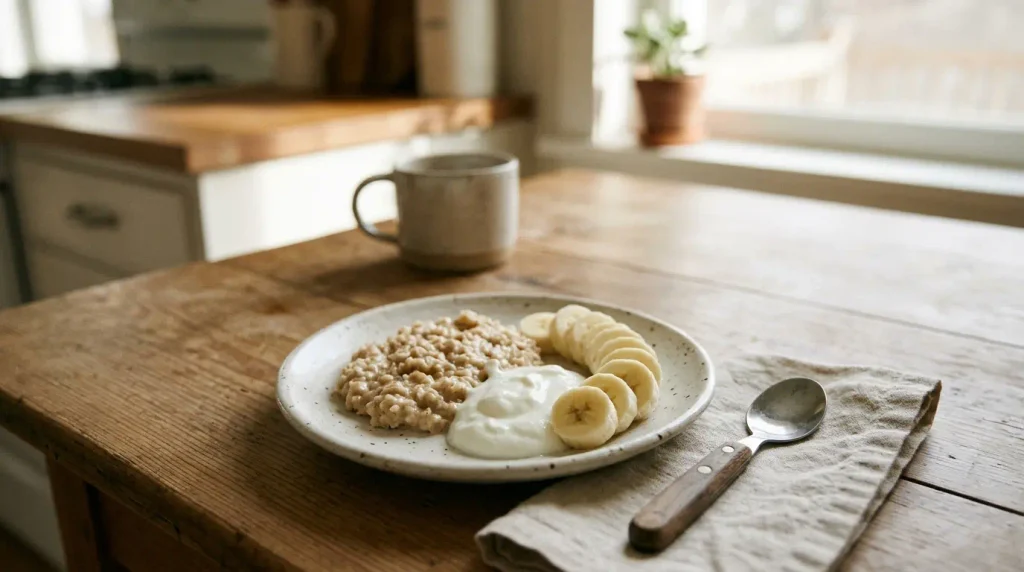 Soft breakfast foods like oatmeal and banana for post extraction diet
