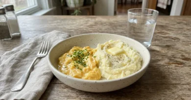 Soft scrambled eggs and mashed potatoes suitable after tooth extraction