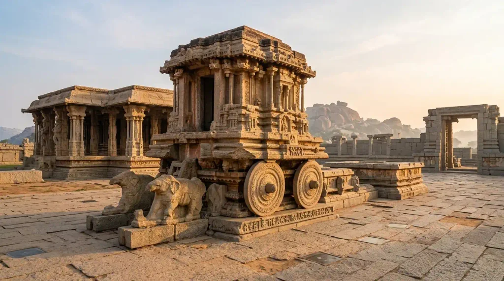 Stone Chariot at Vittala Temple in Hampi in early morning light