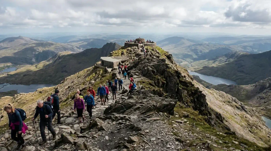 Hikers on the path to Snowdon summit