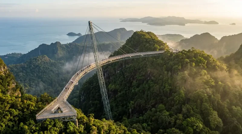 Langkawi Sky Bridge on Machinchang with islands and sea below