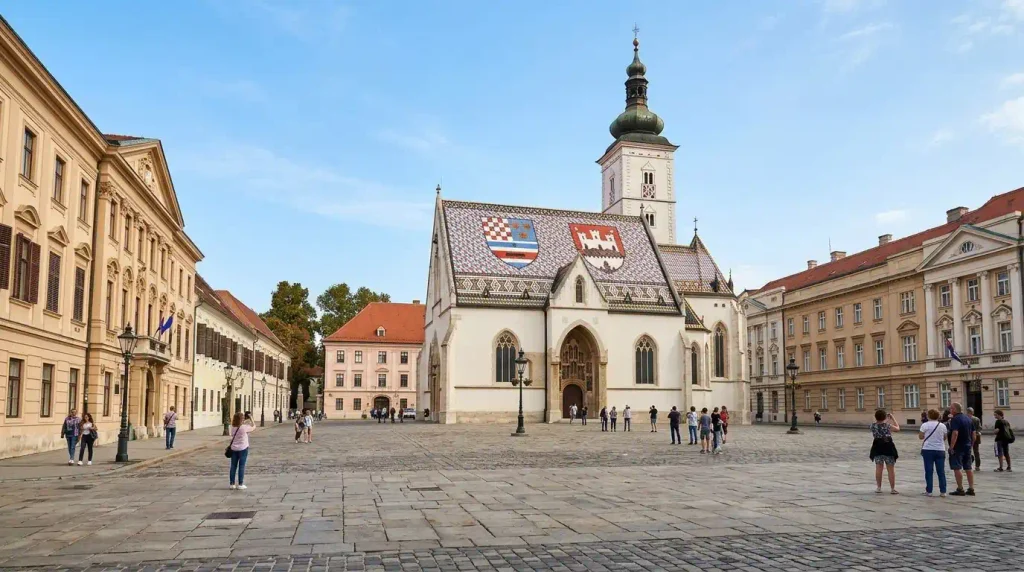 Upper Town Zagreb with St Mark’s Church and tiled roof