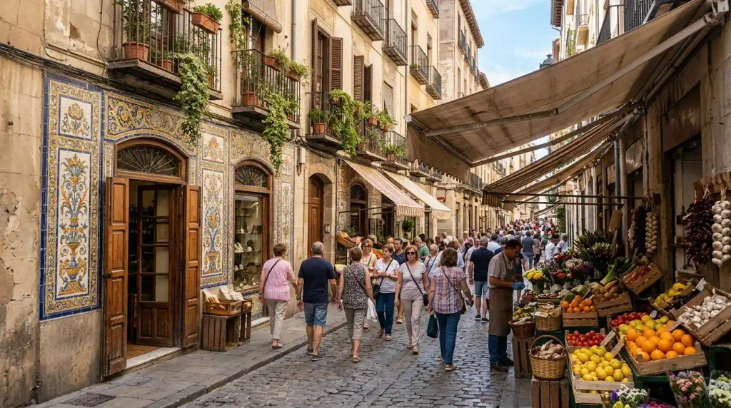 Santa Catalina market street in Palma at lunchtime.