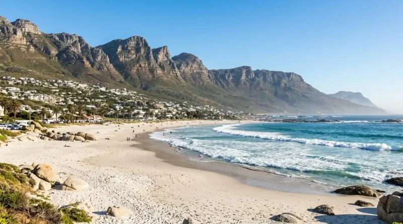 White sand and Twelve Apostles mountains at Camps Bay beach Cape Town
