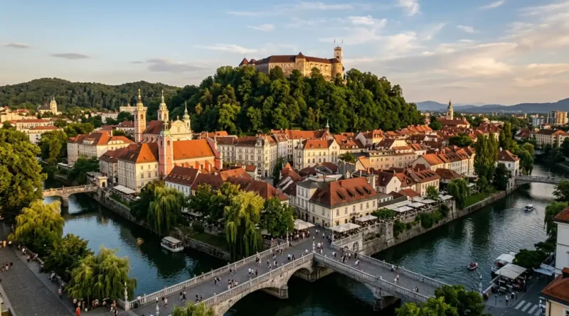 Ljubljana Castle on the hill above the old town and river