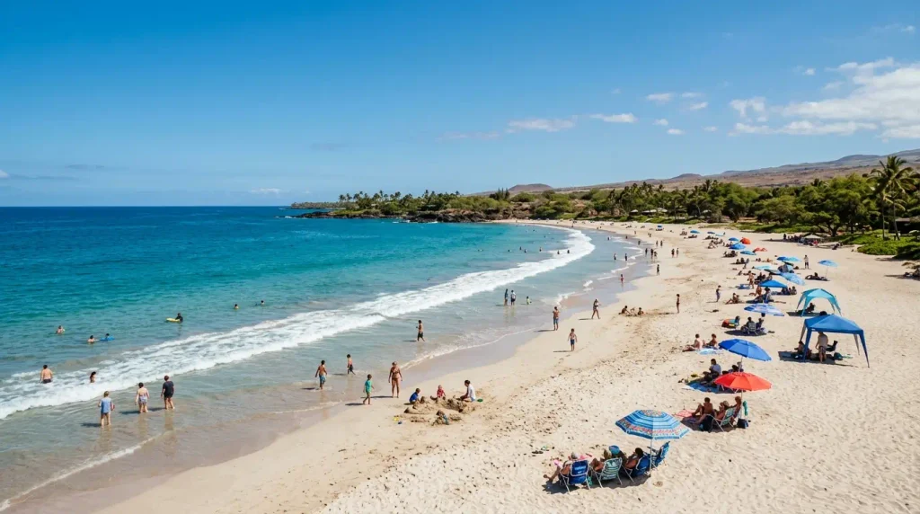 Hapuna Beach white sand family swimming Kona