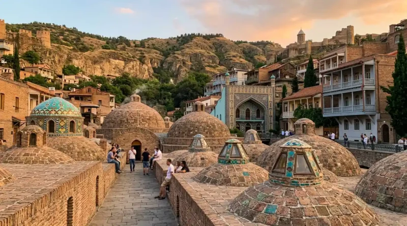 Sulfur bath domes in Abanotubani under the Tbilisi ridge.