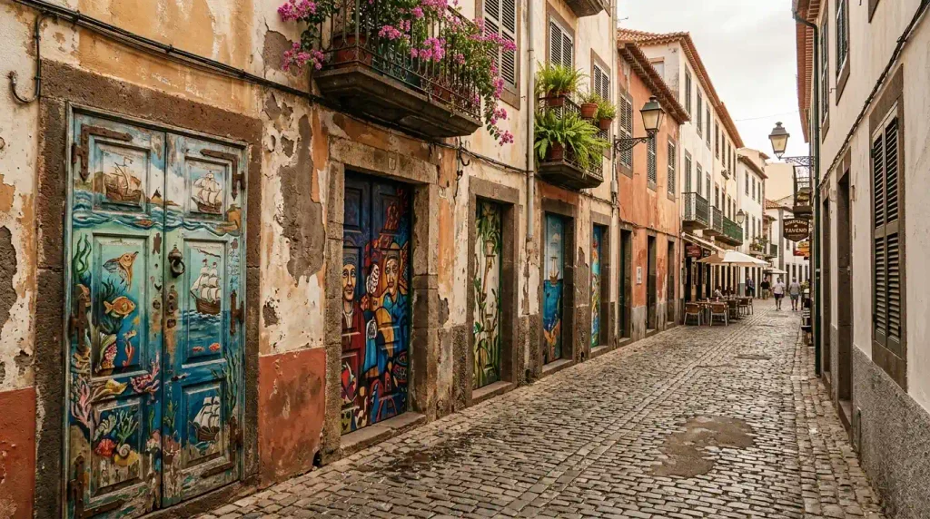 Colorful painted doors on Rua de Santa Maria in Funchal